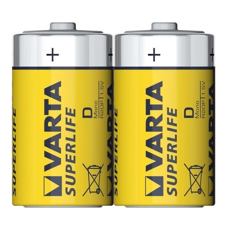 Varta 2020 - 2 ks Zinkouhlíková baterie SUPERLIFE D 1,5V