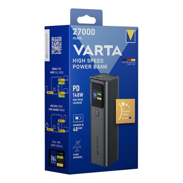 Varta 57984101111 - Power Bank s LED displejem Power Delivery 27000 mAh/140W/3,7V
