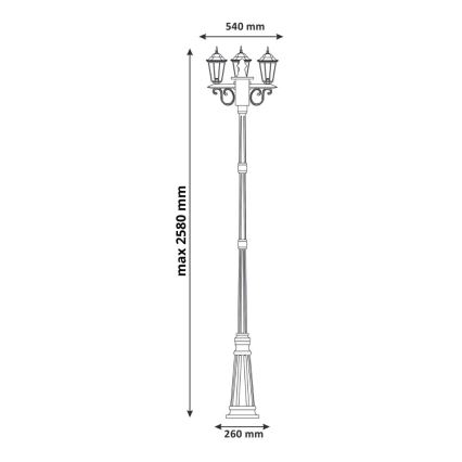 Venkovní lampa 3xE27/20W/230V IP43 2,58 m černá