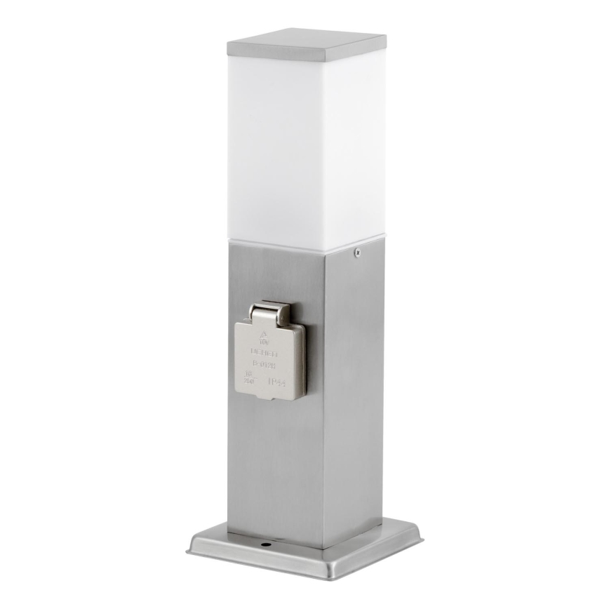 Venkovní lampa se 2 zásuvkami SCHUKO 1xE27/20W/230V matný chrom IP44