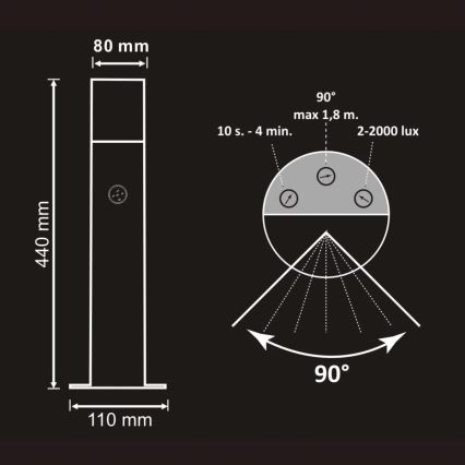 Venkovní lampa se senzorem DALLAS 1xE27/12W/230V IP44