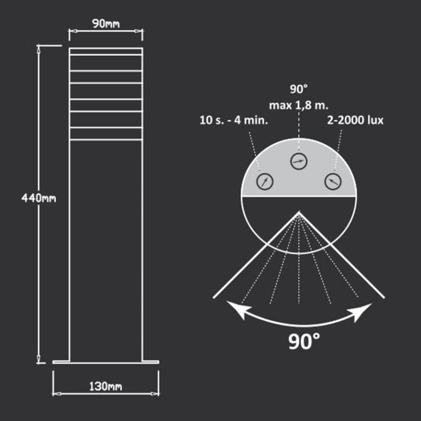 Venkovní lampa se senzorem TEKSAS 1xE27/12W/230V IP44 44 cm antracit