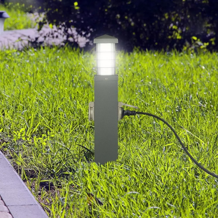 Venkovní lampa se zásuvkami SCHUKO 1xE27/13W/230V IP44