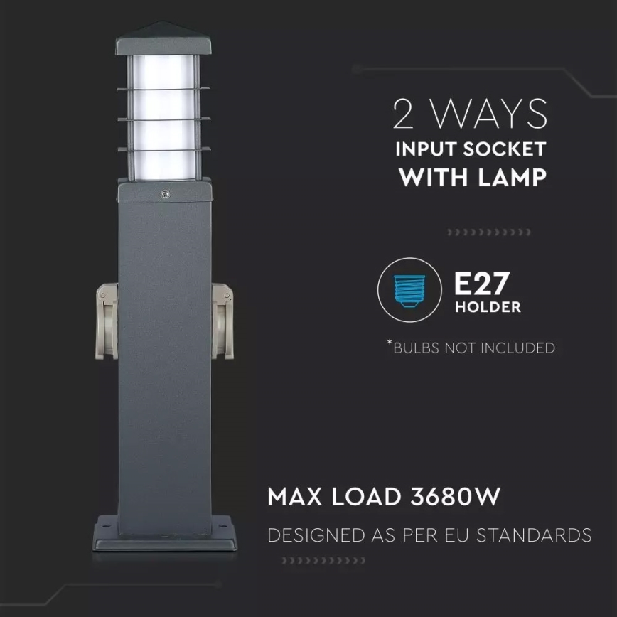 Venkovní lampa se zásuvkami SCHUKO 1xE27/13W/230V IP44