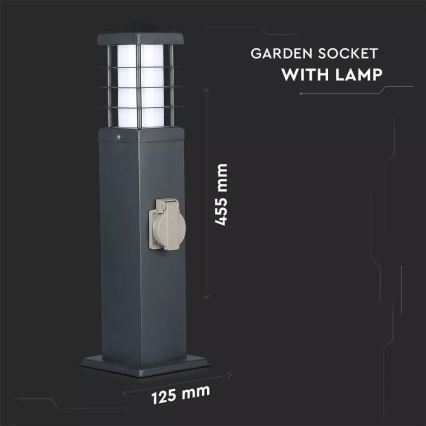 Venkovní lampa se zásuvkami SCHUKO 1xE27/13W/230V IP44