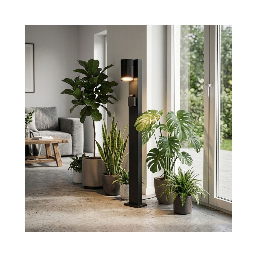 Venkovní lampa se zásuvkou SCHUKO 1xGU10/10W/230V IP44 80 cm černá