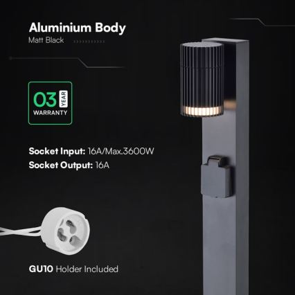 Venkovní lampa se zásuvkou SCHUKO 1xGU10/10W/230V IP44 80 cm černá