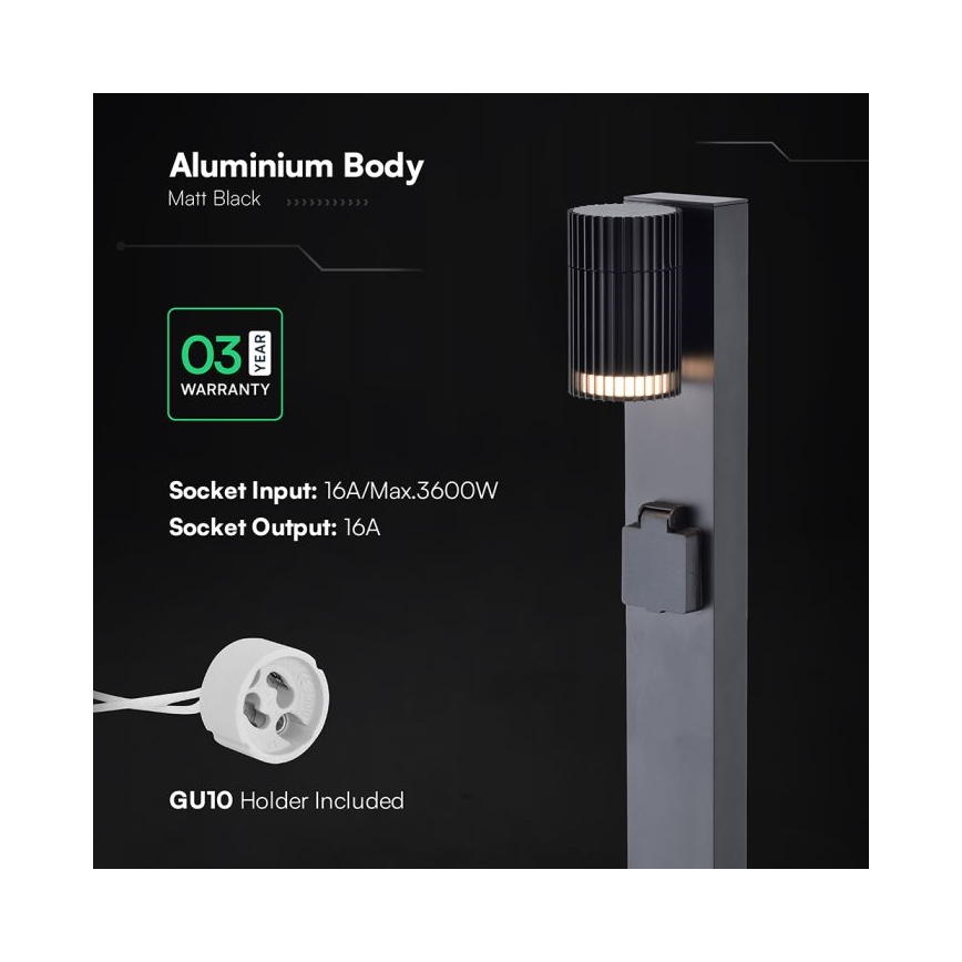 Venkovní lampa se zásuvkou SCHUKO 1xGU10/10W/230V IP44 80 cm černá