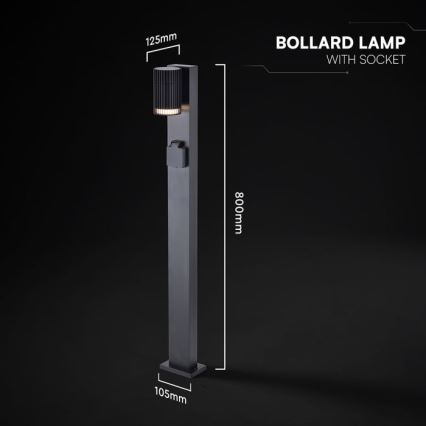 Venkovní lampa se zásuvkou SCHUKO 1xGU10/10W/230V IP44 80 cm černá