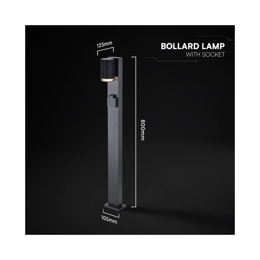Venkovní lampa se zásuvkou SCHUKO 1xGU10/10W/230V IP44 80 cm černá