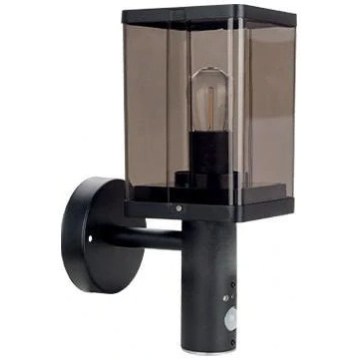 Venkovní nástěnná lampa se senzorem pohybu a soumraku 1xE27/60W/230V IP44 černá/kouřová hnědá