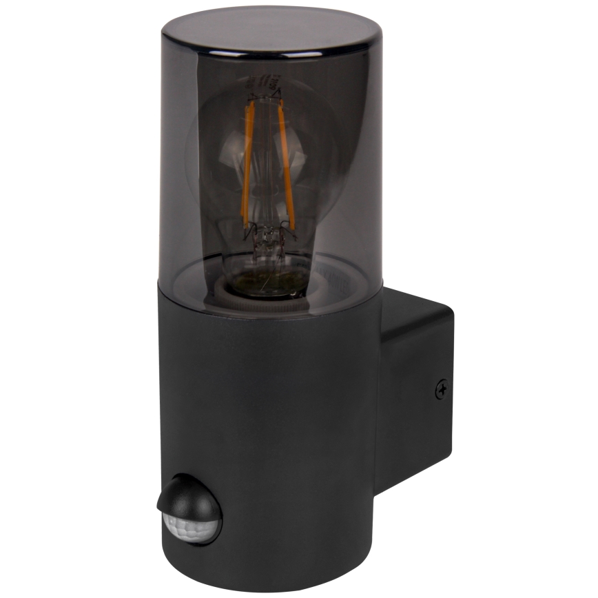 Venkovní nástěnné svítidlo se senzorem pohybu a soumraku 1xE27/40W/230V IP44 černá/kouřová