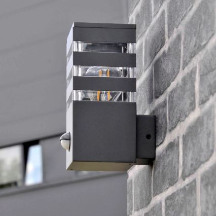 Venkovní nástěnné svítidlo se senzorem TEKSAS 1xE27/12W/230V IP44 antracit