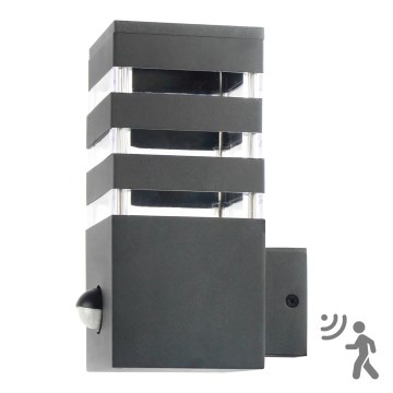 Venkovní nástěnné svítidlo se senzorem TEKSAS 1xE27/12W/230V IP44 grafit