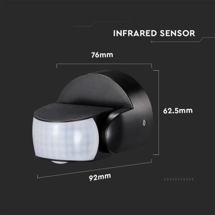 Venkovní senzor pohybu infračervený 180/360° 600W/230V IP65 černá