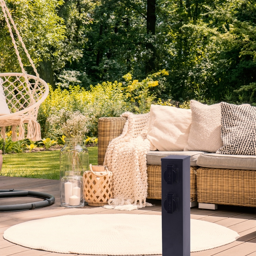 Venkovní zásuvkový sloupek 2Z SCHUKO 230V IP44 40 cm černá