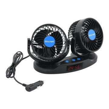 Ventilátor na palubní desku do auta s teploměrem 9W/12V černá