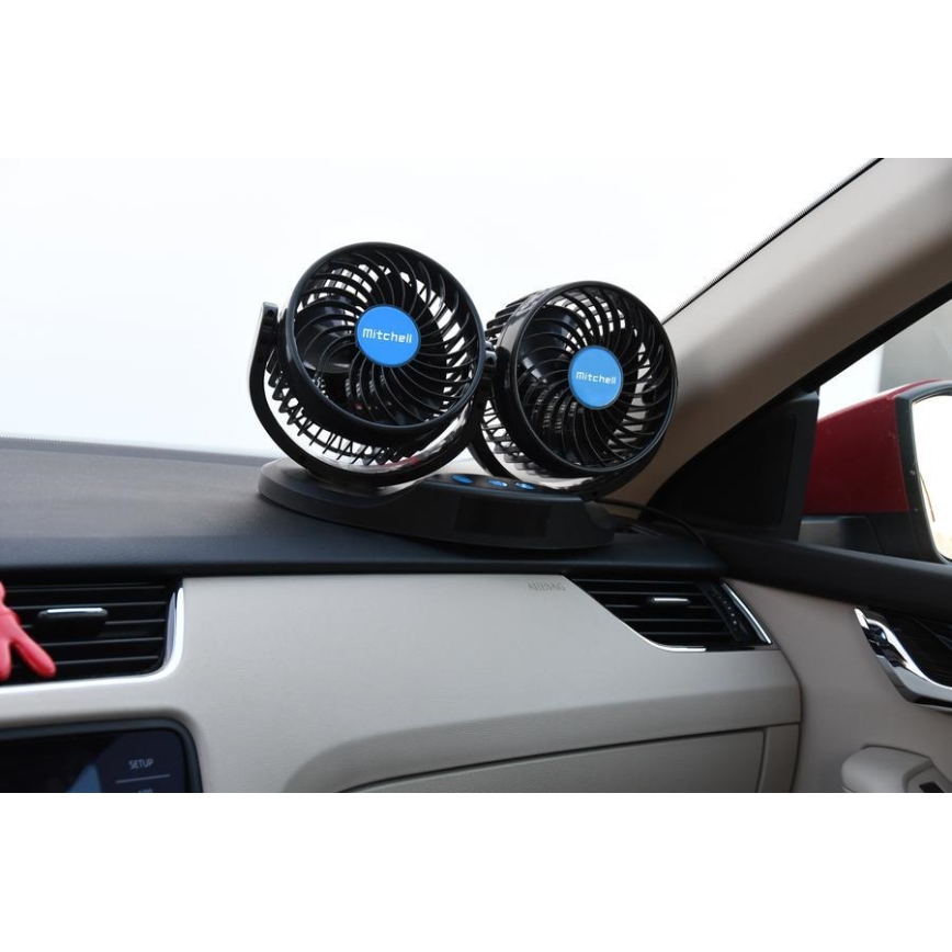 Ventilátor na palubní desku do auta s teploměrem 9W/12V černá