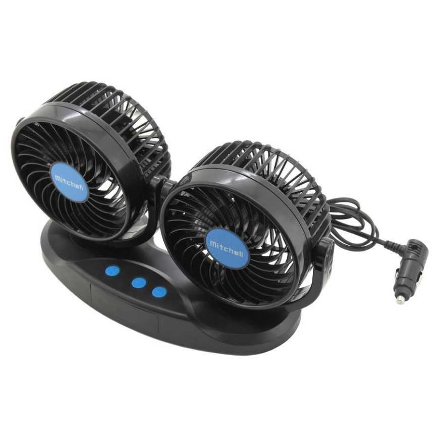 Ventilátor na palubní desku do auta s teploměrem 9W/12V černá