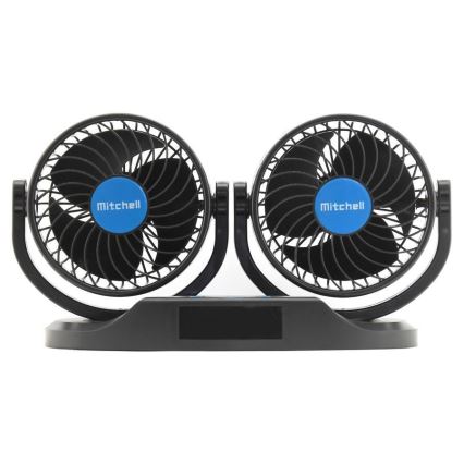 Ventilátor na palubní desku do auta s teploměrem 9W/12V černá