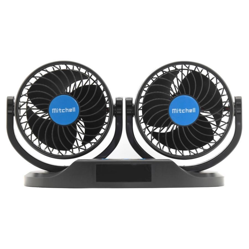 Ventilátor na palubní desku do auta s teploměrem 9W/12V černá