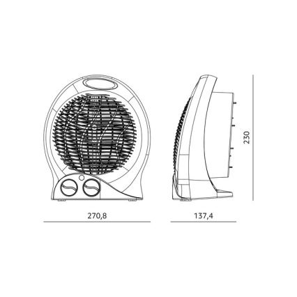 Ventilátor s topným tělesem 1000/2000W/230V černá