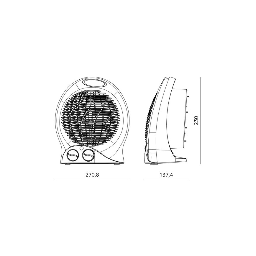 Ventilátor s topným tělesem 1000/2000W/230V černá