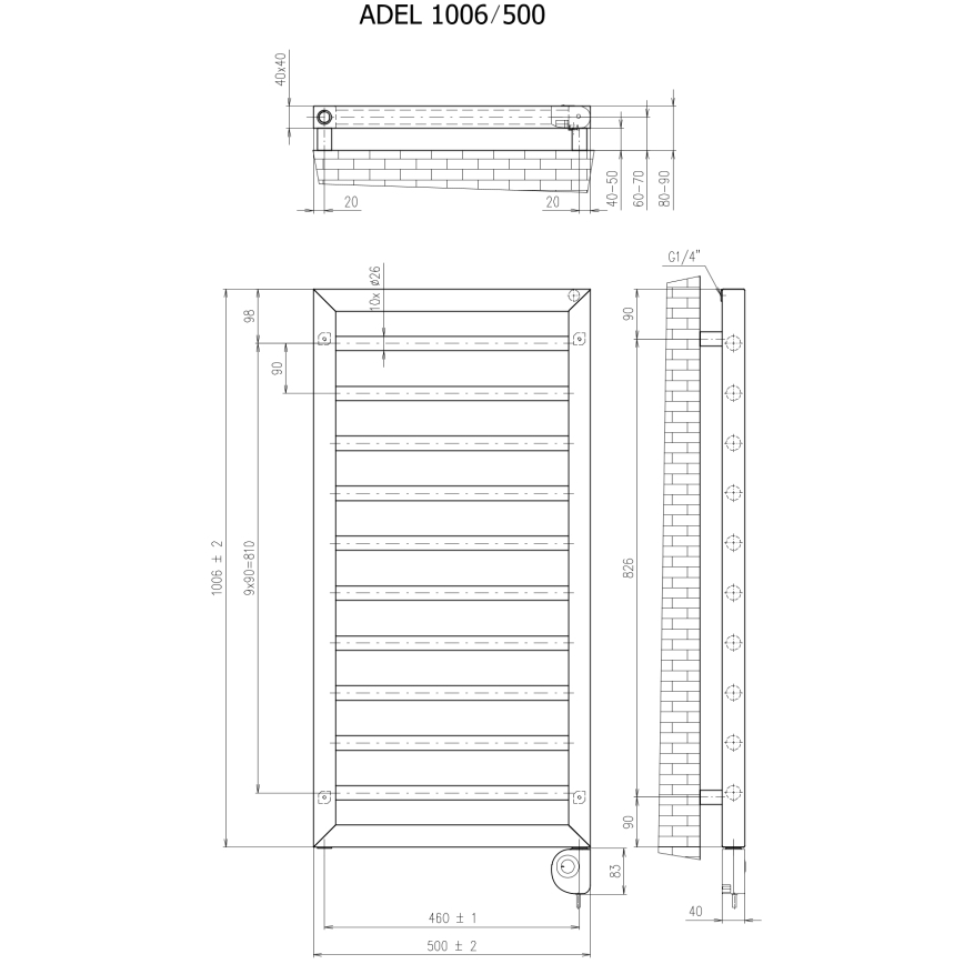 Vertaduro - Koupelnový radiátor s termostatem ADEL 400W 100x50 cm bílá