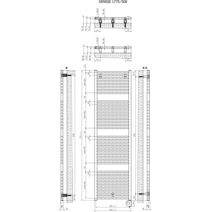 Vertaduro - Koupelnový radiátor s termostatem DENISE 800W 178x50 cm antracit