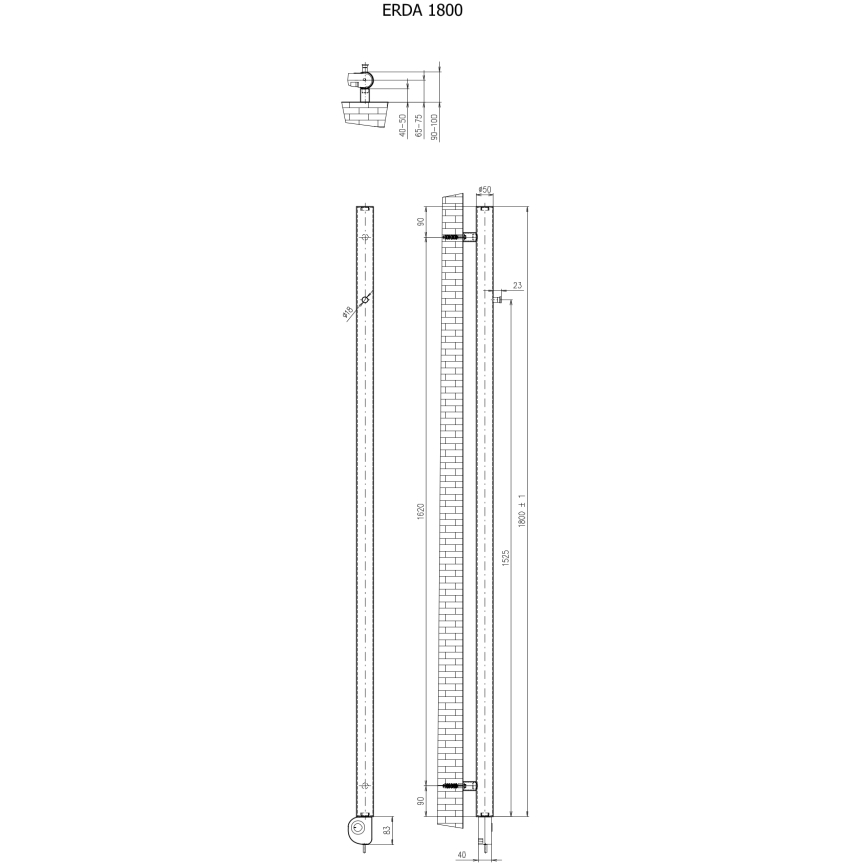 Vertaduro - Koupelnový radiátor s termostatem ERDA 400W 180x5 cm černá