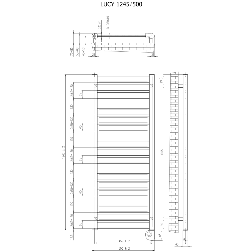 Vertaduro - Koupelnový radiátor s termostatem LUCY 600W 125x50 cm taupe