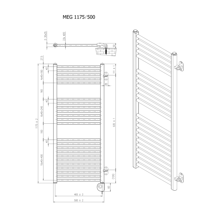 Vertaduro - Koupelnový radiátor s termostatem MEG 600W 118x50 cm černá
