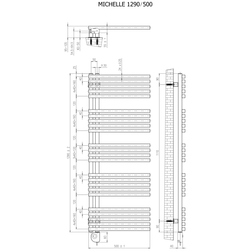 Vertaduro - Koupelnový radiátor s termostatem MICHELLE 600W 129x50 cm bílá