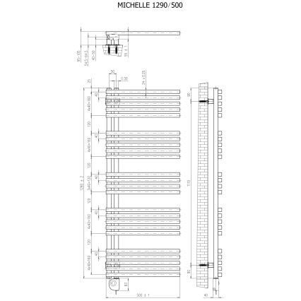 Vertaduro - Koupelnový radiátor s termostatem MICHELLE 600W 129x50 cm černá
