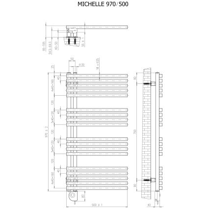 Vertaduro - Koupelnový radiátor s termostatem MICHELLE 600W 97x50 cm taupe