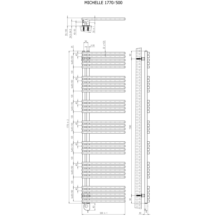 Vertaduro - Koupelnový radiátor s termostatem MICHELLE 900W 177x50 cm bílá