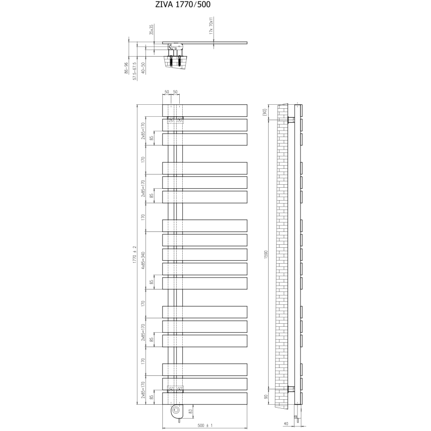 Vertaduro - Koupelnový radiátor s termostatem ZIVA 800W 177x50 cm bílá