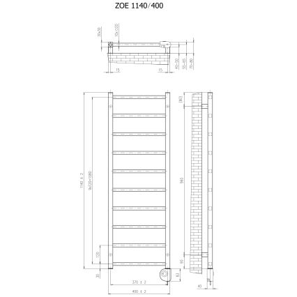Vertaduro - Koupelnový radiátor s termostatem ZOE 400W 114x40 cm bílá
