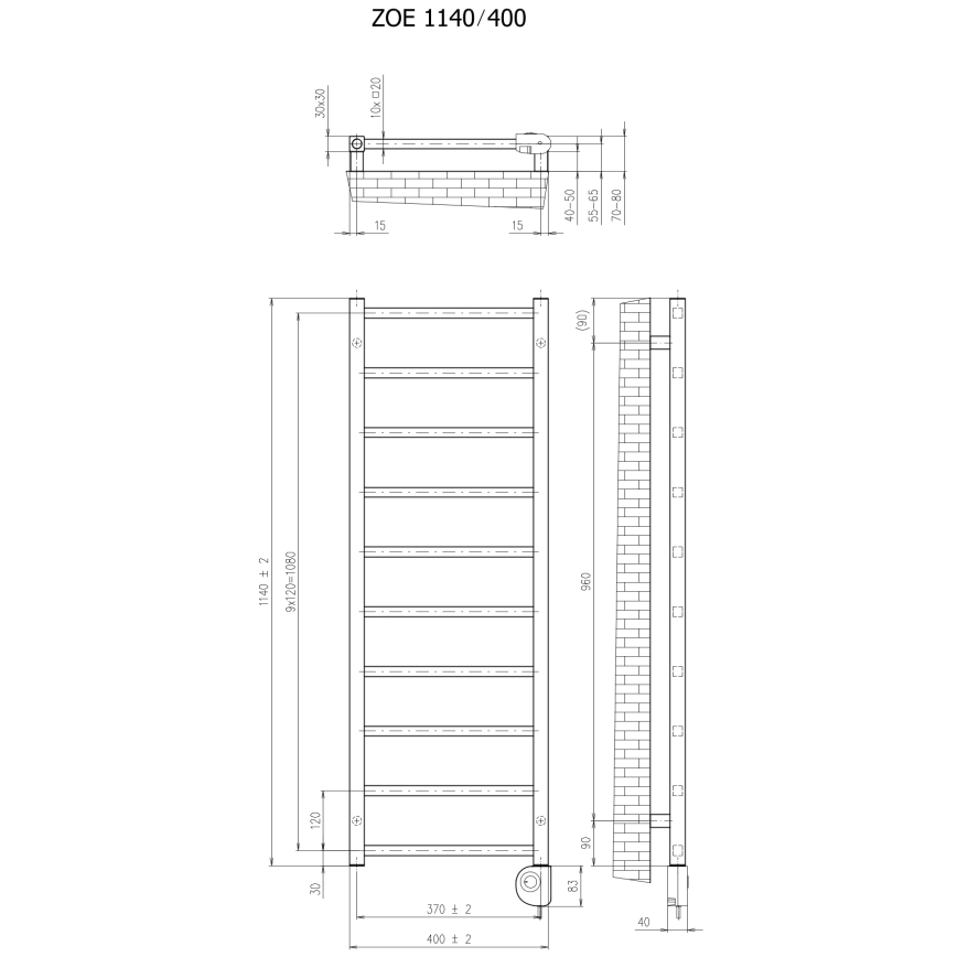 Vertaduro - Koupelnový radiátor s termostatem ZOE 400W 114x40 cm černá