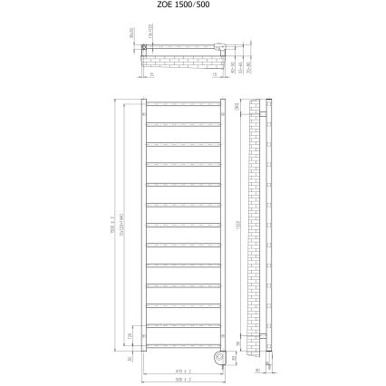 Vertaduro - Koupelnový radiátor s termostatem ZOE 400W 150x50 cm antracit