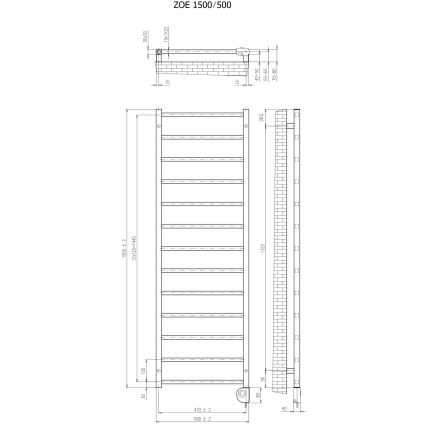 Vertaduro - Koupelnový radiátor s termostatem ZOE 400W 150x50 cm černá