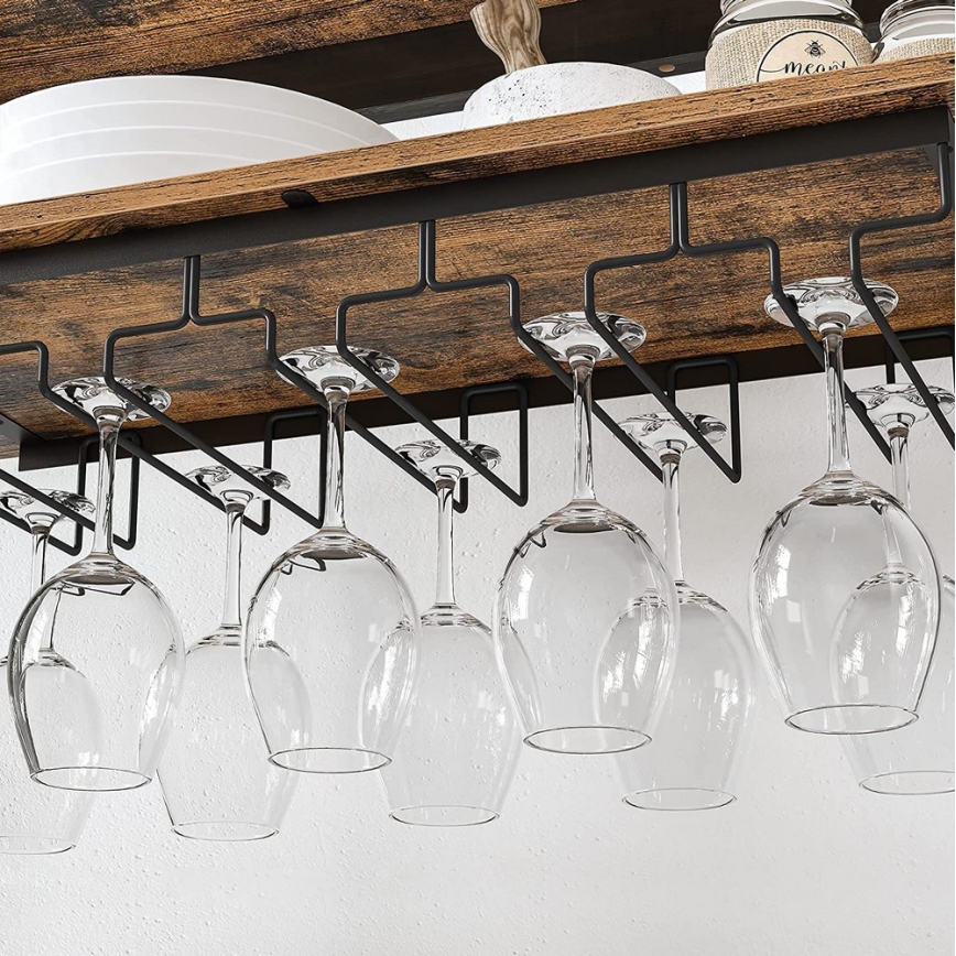 Víceúčelový regál na víno a sklenice NAVARO hnědá/černá