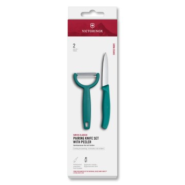Victorinox - Sada kuchyňský nůž se škrabkou SWISS CLASSIC tyrkysová