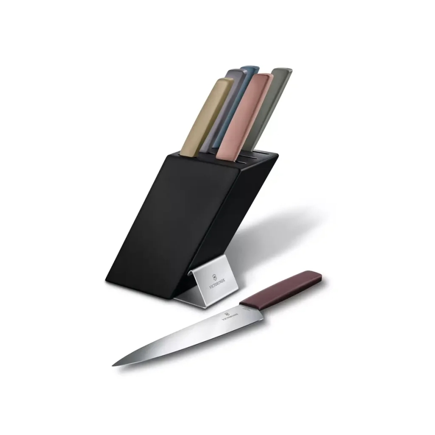 Victorinox -Sada kuchyňských nožů ve stojanu SWISS MODERN 7 ks buk/pestrobarevná