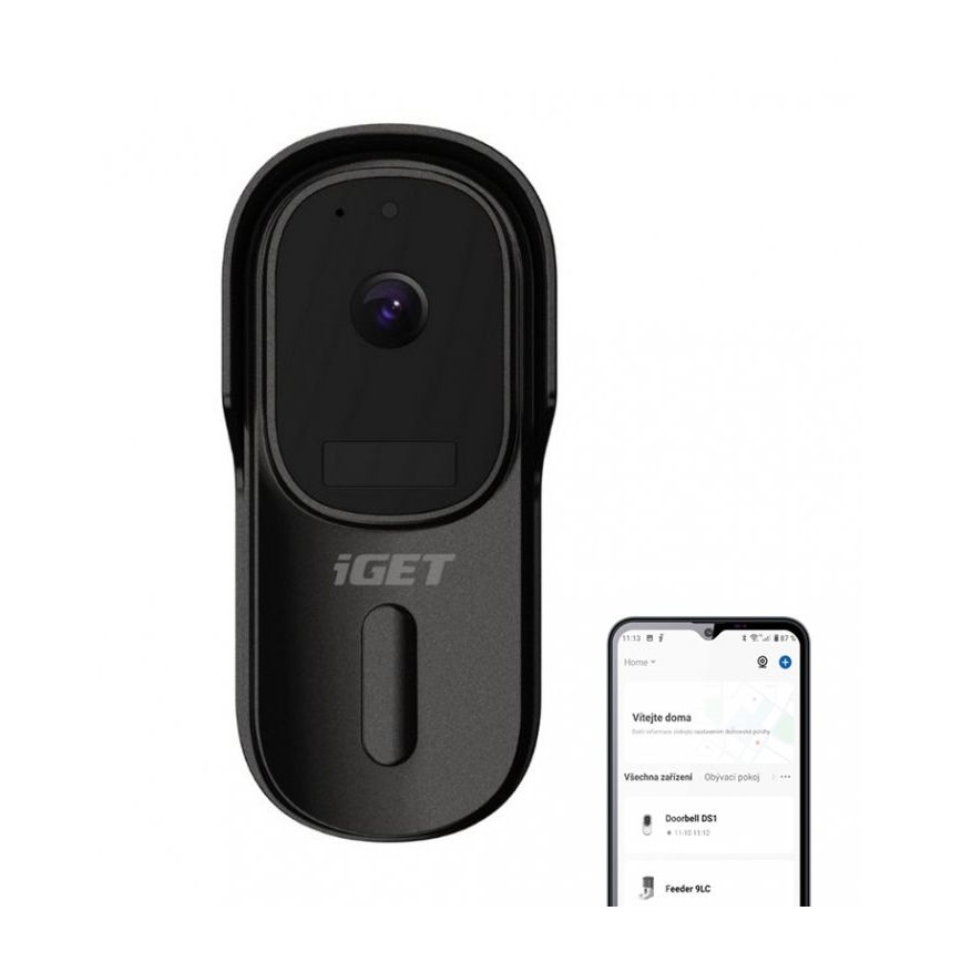 Videozvonek se senzorem pohybu Full HD 1080p 5200 mAh IP65 Wi-Fi černá