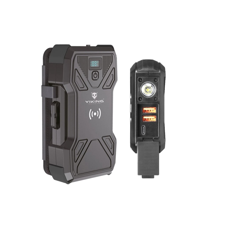 Viking - Power Bank s LED svítilnou, bezdrátovým nabíjením a solárním panelem Power Delivery 22,5W/30000 mAh
