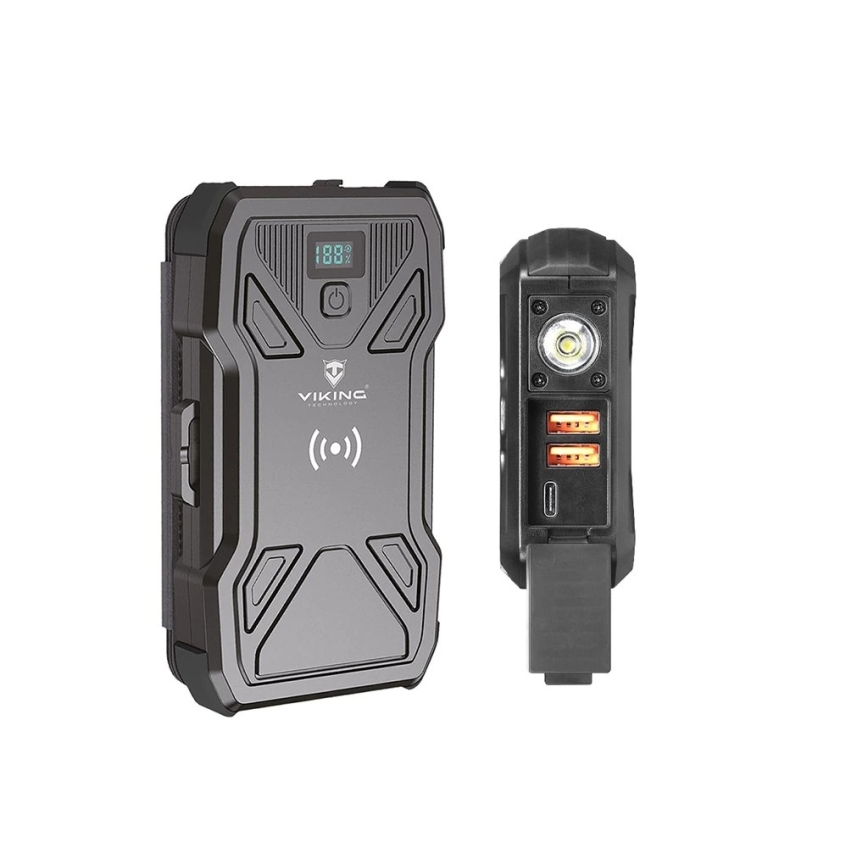 Viking - Power Bank s LED svítilnou, bezdrátovým nabíjením a solárním panelem Power Delivery 22,5W/20000 mAh