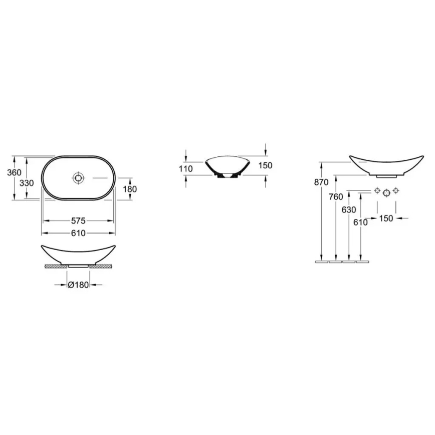 Villeroy & Boch 411060R1 - Umyvadlo na desku MY NATURE 61x36 cm keramika/bílá