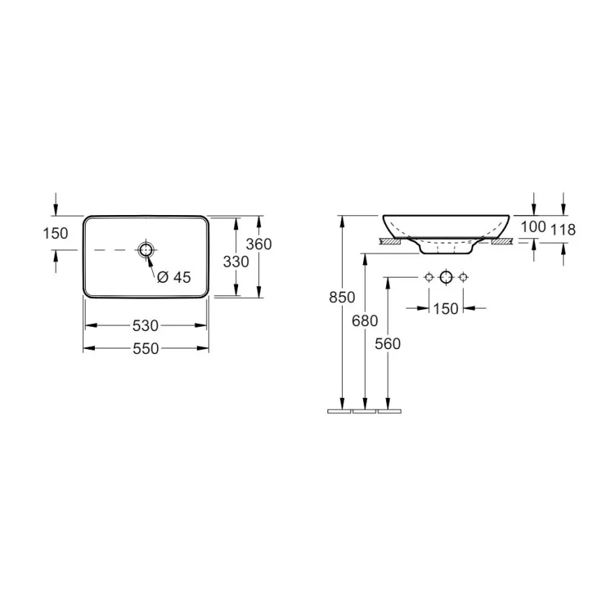 Villeroy & Boch 411355R1 - Umyvadlo na desku VENTICELLO 55,5x36 cm keramika/bílá