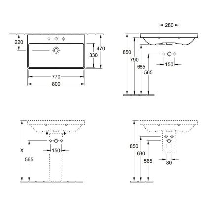 Villeroy & Boch 41568001 - Závěsné umyvadlo AVENTO 80x47 cm keramika/bílá